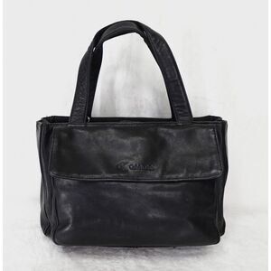 Calvin Klein Satchel Handbag‎ Black Leather Double Handle Zip Pockets Vintage